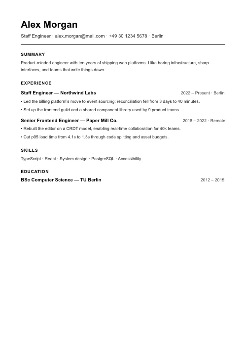 Live A4 resume preview updating beside the form